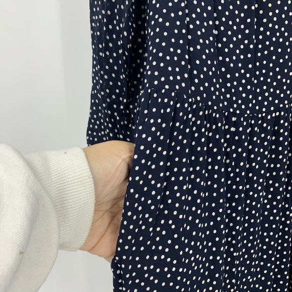 Sandro 2 Long Sleeve V Neck Mini Dress Pockets Polka Dot Medium Roll Sleeve - Picture 16 of 16
